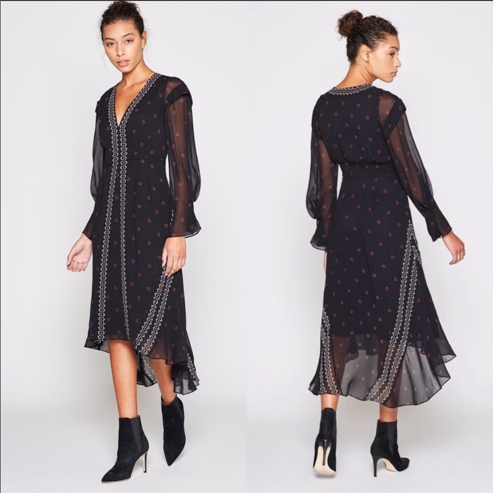 Joie Jamya Long Sleeve Silk Dress in Caviar